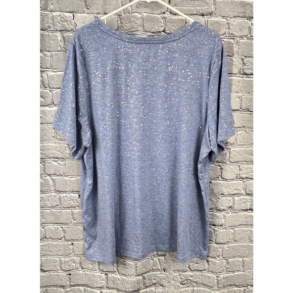 Set Of 3 CJ Banks Womens Short Sleeve Tops 2X Blue & Beige With Sparkle & Print - Picture 3 of 16
